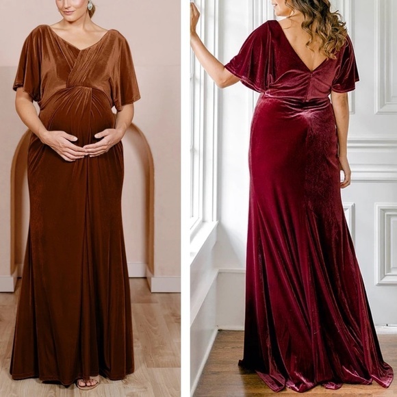 Revelry Maternity Gwen Velvet Dress Rust - Picture 2 of 11